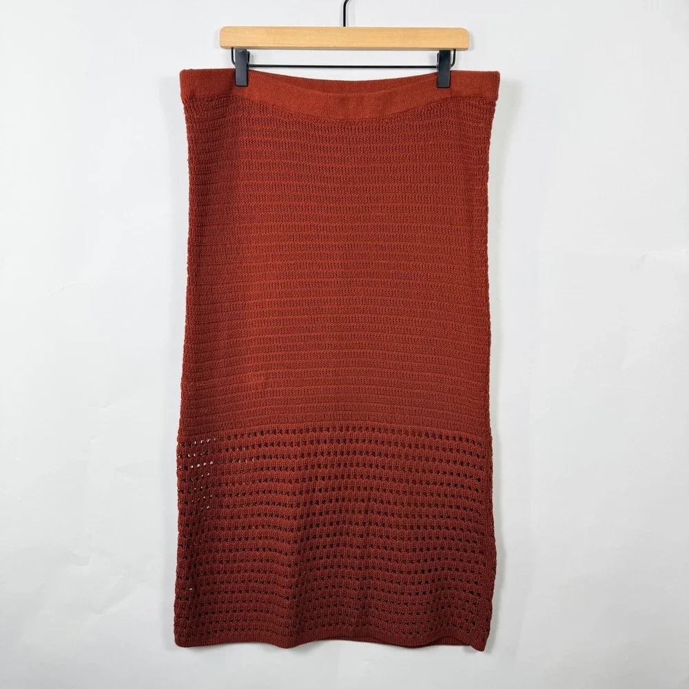 Nine West Rust Crochet Knit Maxi Skirt‎ XXL Boho Resort Beach Cover Up